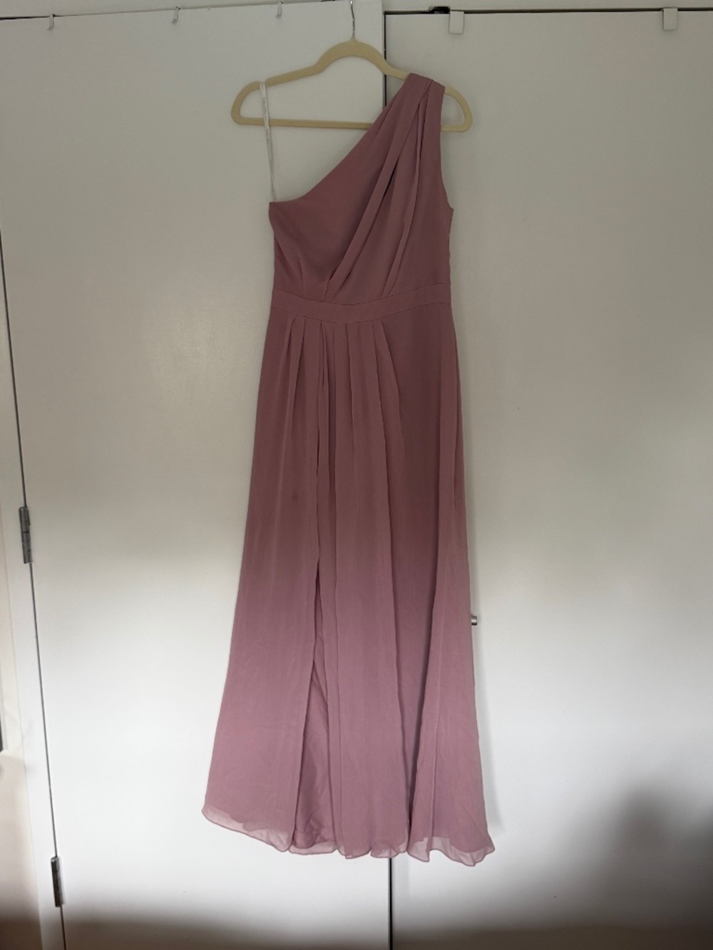 David's Bridal One-Shoulder Pink Maxi Dress